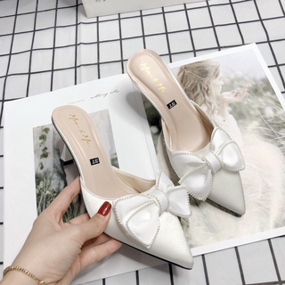 🍒 Sục Gót Mũi Nhọn Nơ Viền Đá