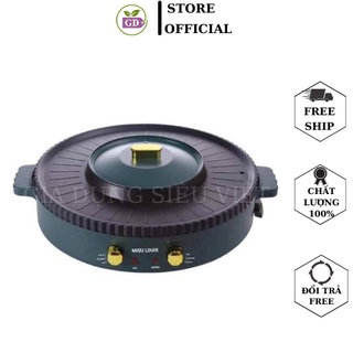 Bếp Lẩu Nướng Đa Năng 2 Ngăn MISU CHÍNH HÃNG 1500W, Có 2 Mâm Nhiệt Chống Dính An Toàn. Bếp lẩu nướng MISU