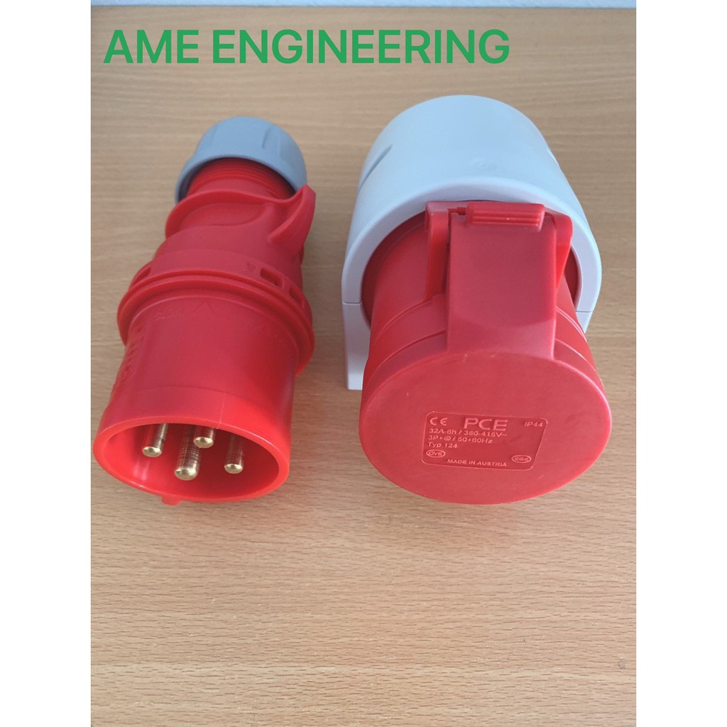 Bộ ổ phích cắm PCE 4P 32A 6H IP44: F024-6 + F124-6 - Hàng chính hãng