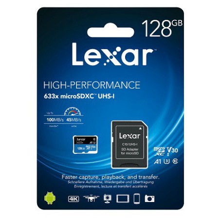Thẻ nhớ Lexar 512G / 256G / 128G 633x MicroSDHC UHS-I Class 10 A1 U3 100MB/s + Adapter