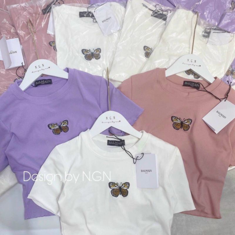 Áo croptop borip thêu vải dày dặn