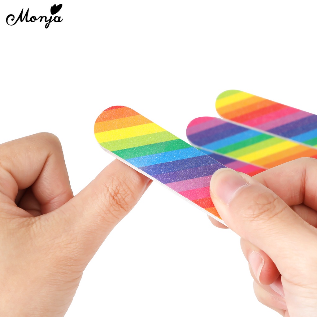 Dũa móng tay MONJA màu sắc cầu vồng hai mặt hình oval mini tiện lợi