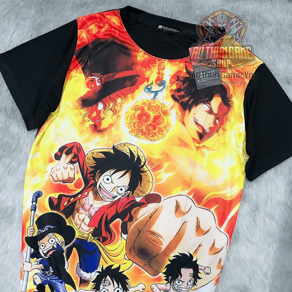 ☘️ Áo One Piece Luffy Ace Sabo 3AE v2 mới nhất (3D Đen) áo đảo hải tặc Anime Manga ☘️ (Shop AoThunGameVn)