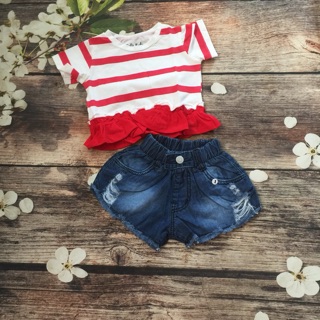 Bộ bé gái quần jeans rách