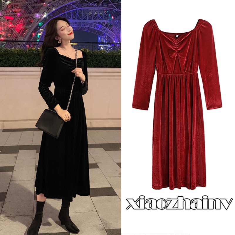Đầm maxi Xiaozhainv tay dài cổ chữ V phong cách Hàn Quốc cho nữ | BigBuy360 - bigbuy360.vn