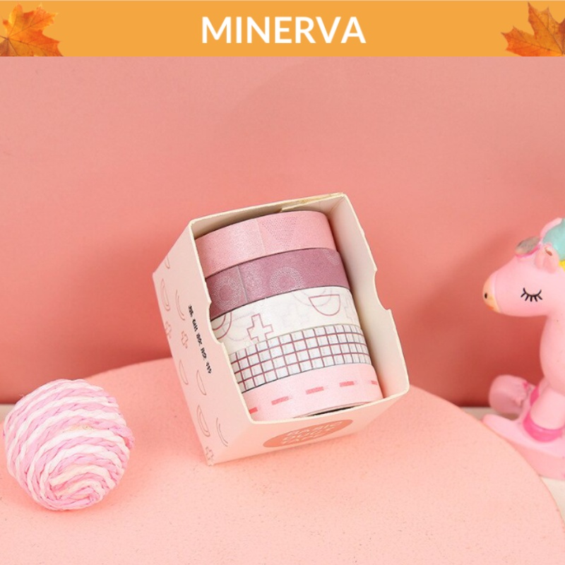 Set 5 cuộn băng dán WASHI dùng decor trang trí sổ thiệp , nhật ký, làm đồ thủ công, trang trí hộp quà tặng
