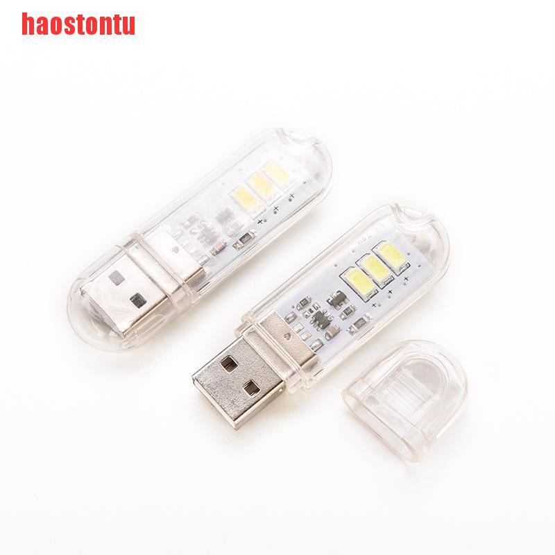 Đèn ngủ 3 bóng LED màu trắng bỏ túi/gắn móc khóa công tắc cảm ứng USB mini