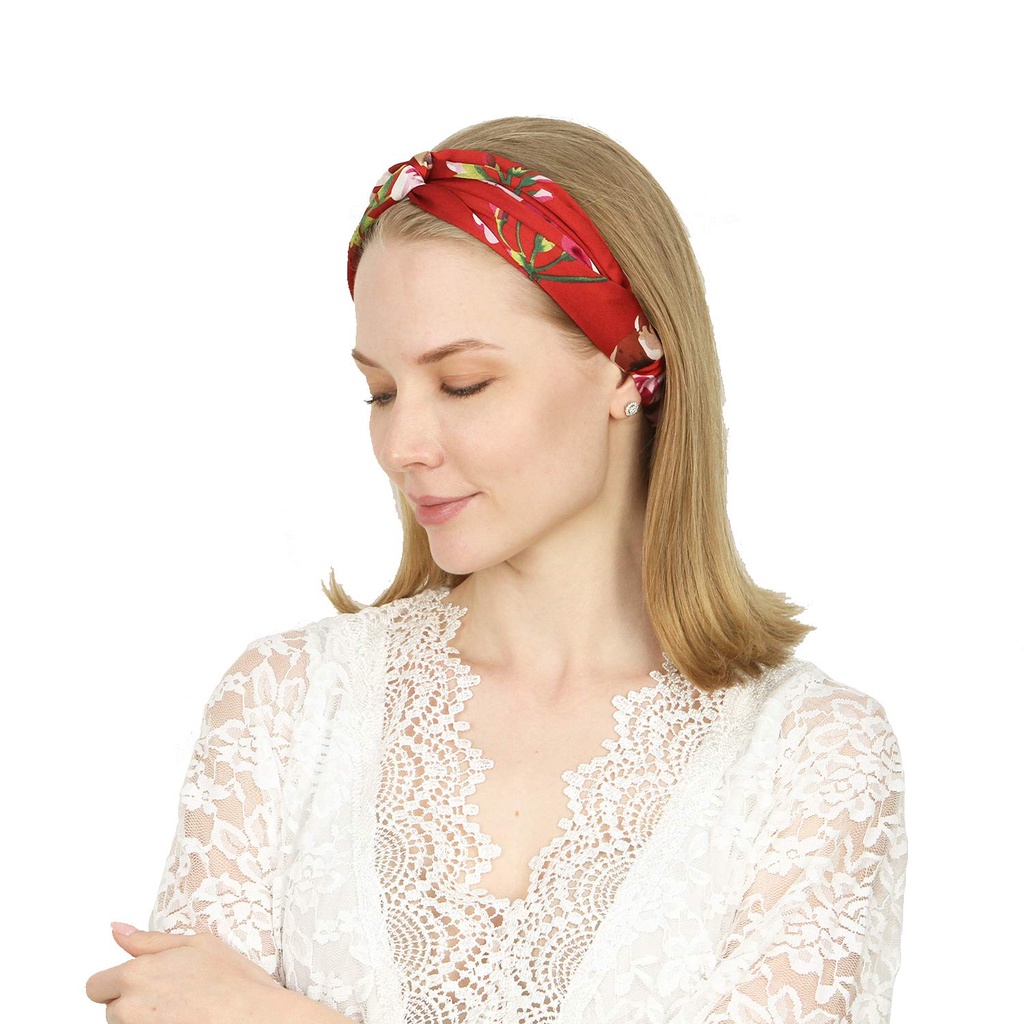 Băng Đô Cài Tóc rửa mặt Bằng Vải Lụa Co Giãn Họa Tiết Chữ Ry Geranium Và Hoa