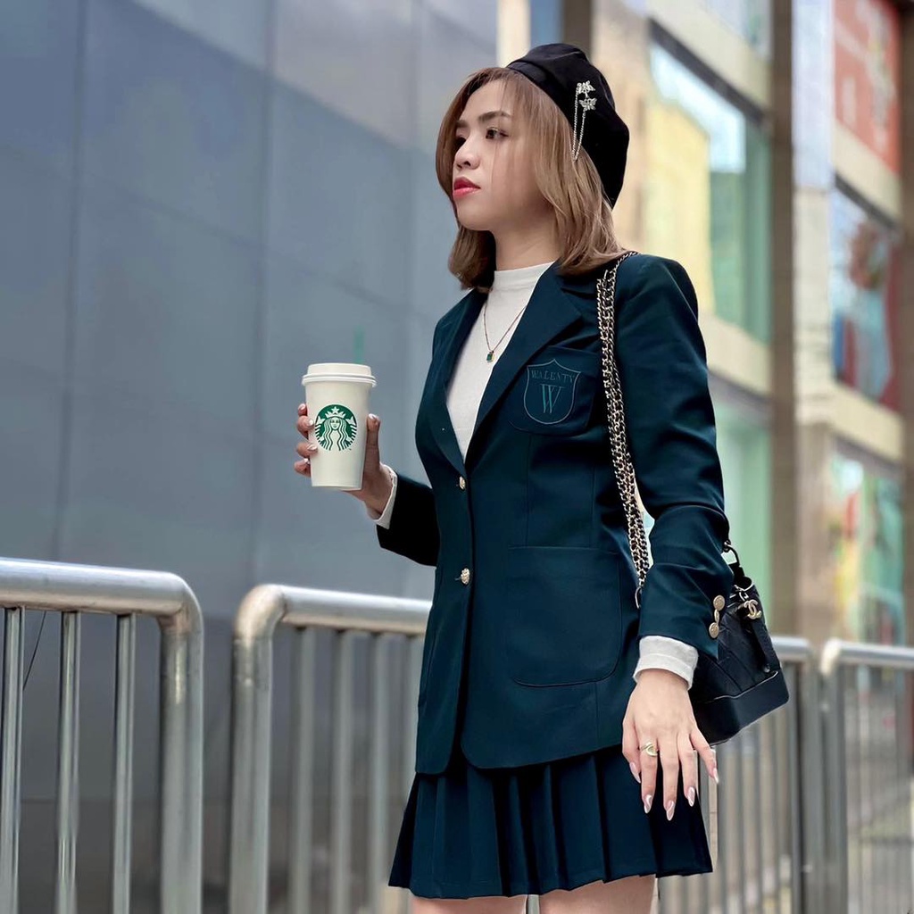 Set vest xanh dương style nữ sinh - Westminster Blazer/ Skirt - Walenty