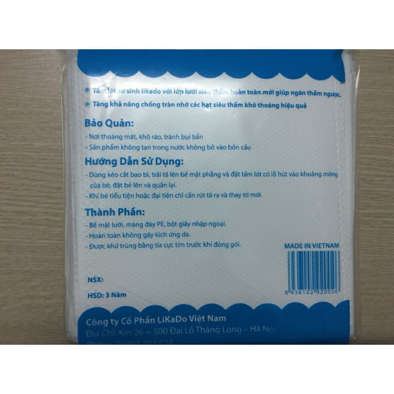 (SIÊU MỀM) Tấm Lót Sơ Sinh LIKADO - Gói 30 Tờ - Mềm mại, thấm hút tốt - Không kích ứng da