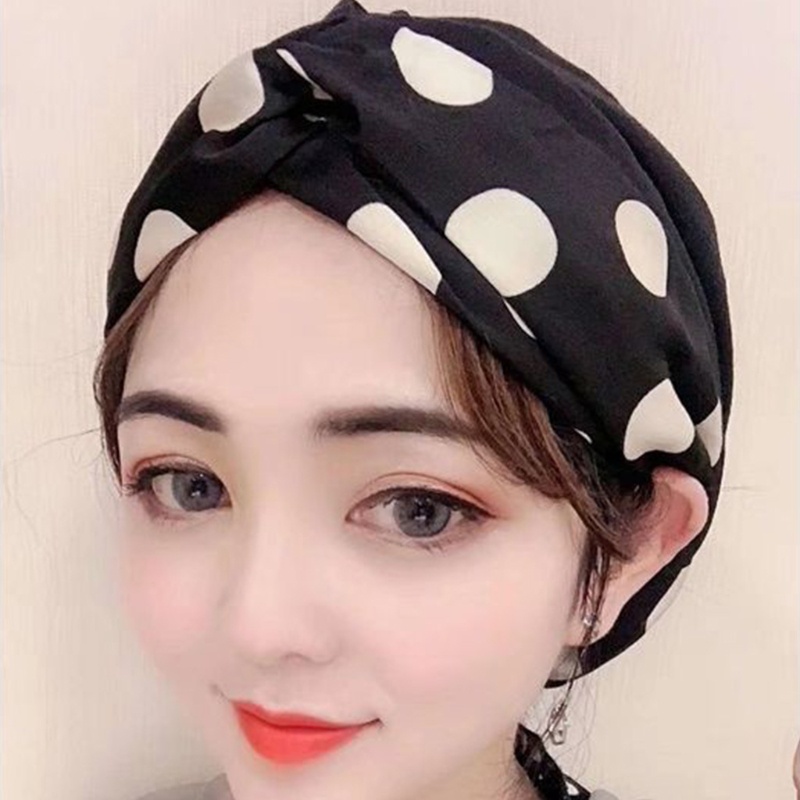 Mũ Turban Thắt Nút Co Giãn Họa Tiết Chấm Bi Màu Sắc Tương Phản Phong Cách Dân Tộc Dành Cho Nữ Mặc Khi Ngủ