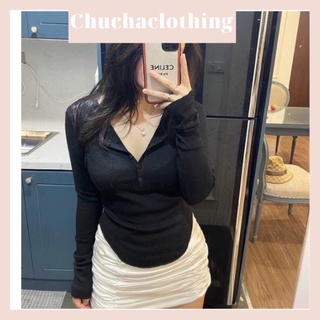 Áo thun tay dài vạy bầu phối cúc chất Len gân CHUCHACLOTHING