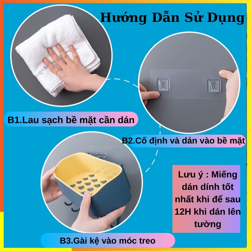 Kệ Nhựa Dán Tường  Có 4 Móc Treo Tiện Dụng Cho Phòng Tắm, Phòng bếp