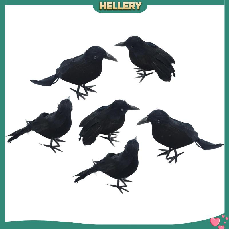 Set 6 Chú Chim Quạ Lông Vũ Đen Sống Động Trang Trí Halloween