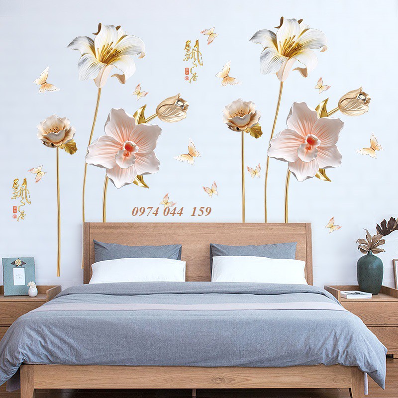 Decal dán tường hoa ly 3D