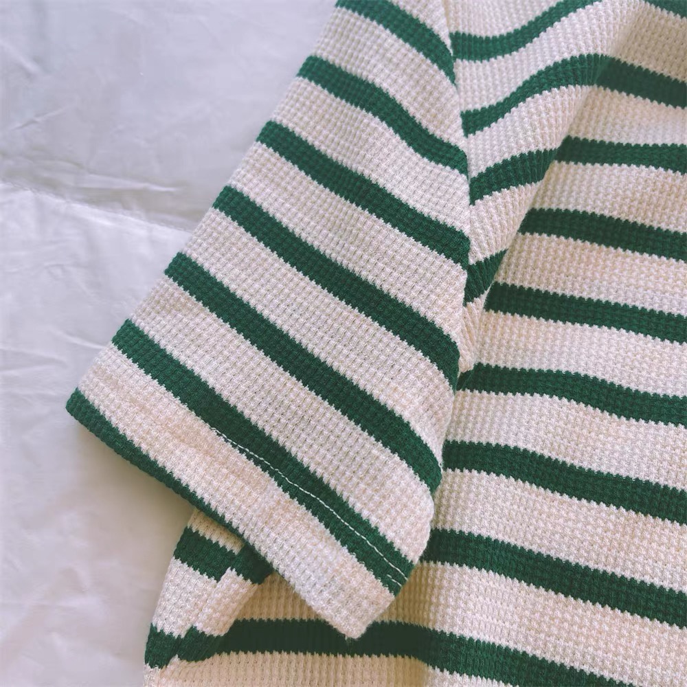 𝗺𝗶𝗲 𝘀𝘁𝘂𝗱𝗶𝗼 - HÀNG CÓ SẴN T-shirt polo green áo có cổ phối sọc be xanh phong cách nhật thường