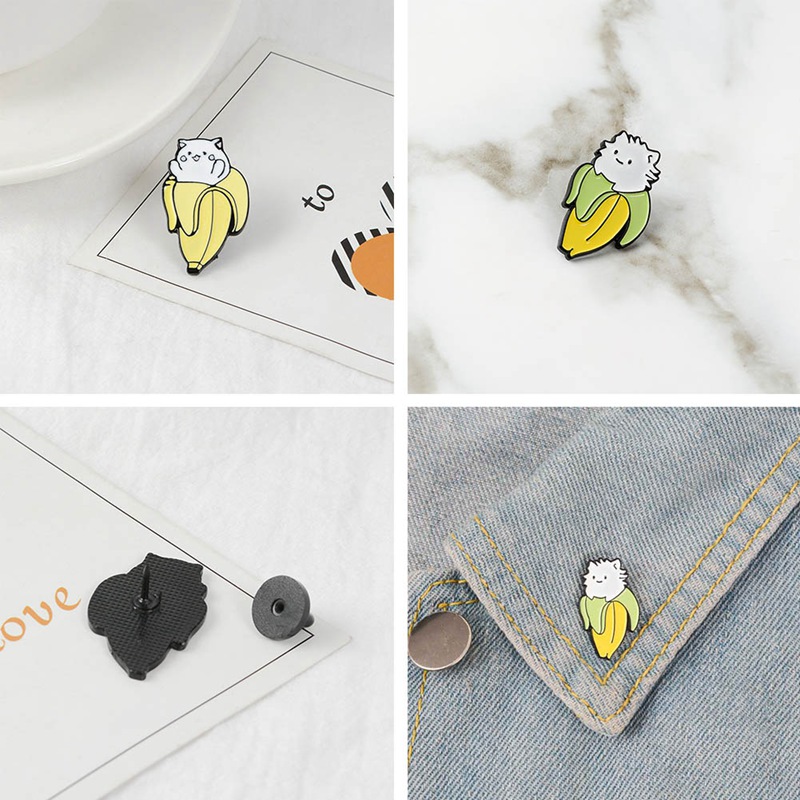 Ghim cài áo hình trái chuối chú mèo hoạt hình dễ thương