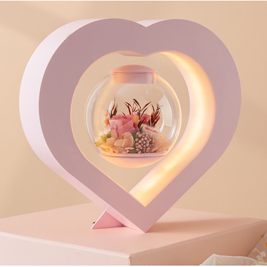 Đèn led trái tim quả cầu hoa hồng xoay vô cực, đèn ngủ cảm ứng xoay 360 độ