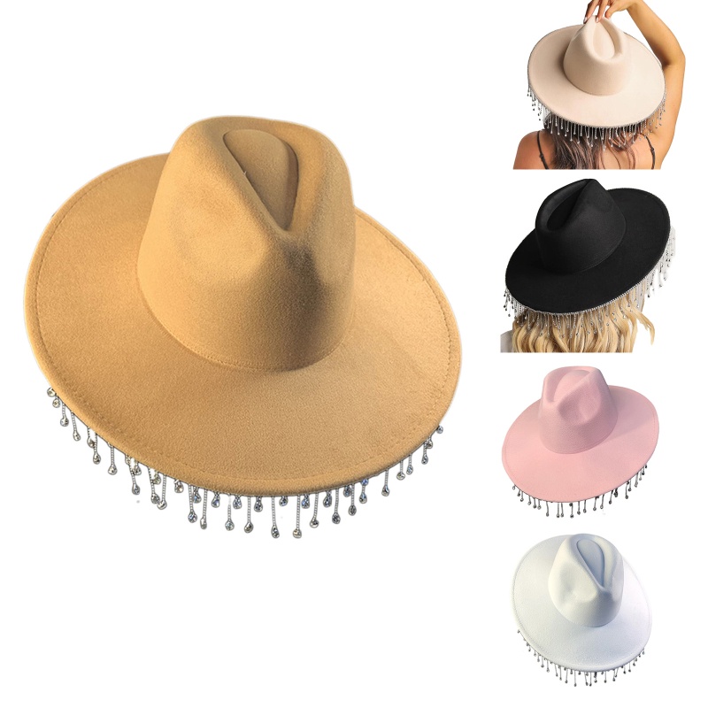 Mũ Fedora Đính Đá Phối Tua Rua Thời Trang Dự Tiệc