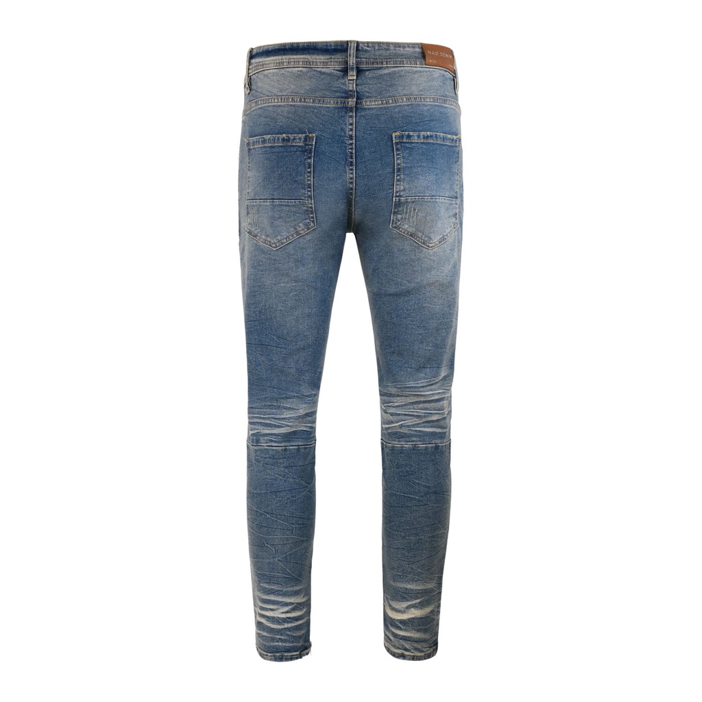 Quần Skinny Jeans Nam FNOS Streetwear Màu Xanh Trơn Có Zip Z34 - Local Brand Chính Hãng
