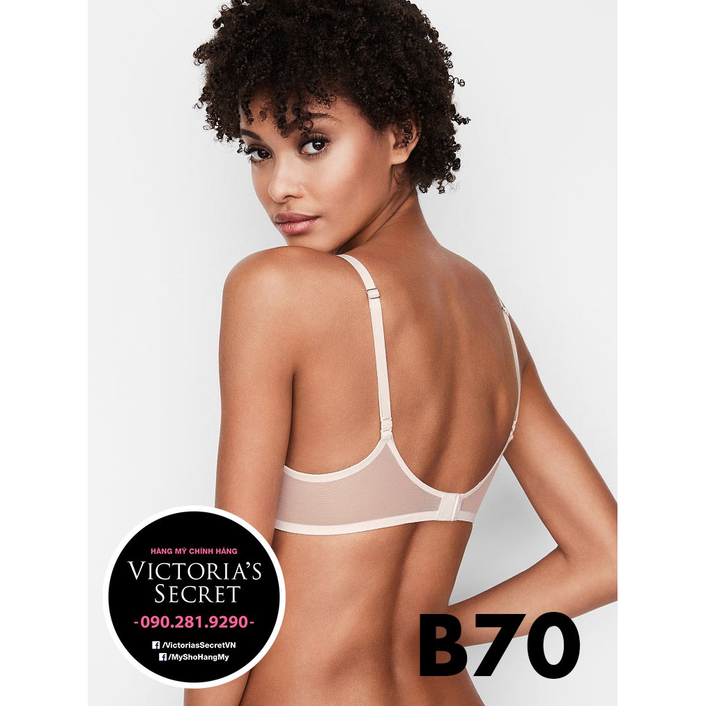 -32B/B70- Áo màu trắng phối ren, kết cườm, không mút nâng, dòng Dream Angels Victoria's Secret USA