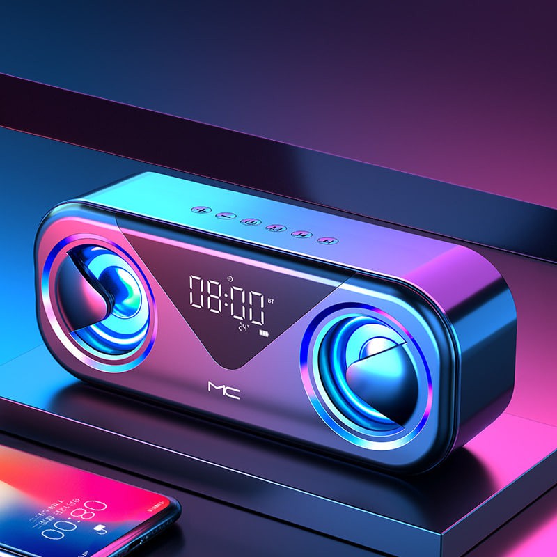 Loa Nghe Nhạc Di Động Không Dây Công Suất Lớn MC H9 Có Đèn Led Xanh Nổi Bật - Loa Bluetooth Siêu Trầm - Đài FM - Đồng Hồ