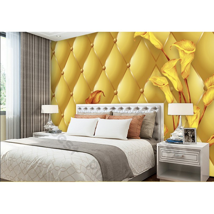 Tranh dán tường Hoa loa kèn vàng óng ả, tranh dán tường 3d hiện đại (tích hợp sẵn keo) MS750686