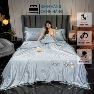 Bộ chăn ga kèm chăn trần dreamcity - set 4 món chất liệu lụa cao cấp