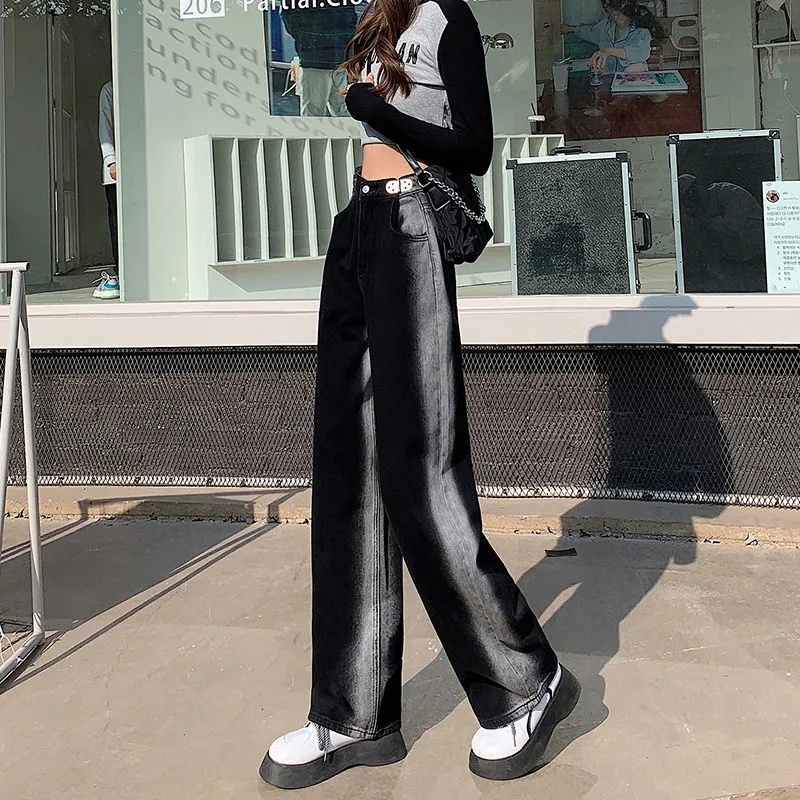 SUXI Quần Jean Lưng Cao Ống Rộng Thời Trang Hàn Quốc Cho Nữ