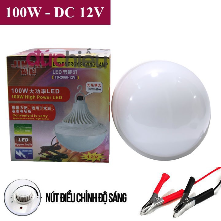 Bóng đèn 12v kẹp bình 100w, bóng đèn LED dùng bình ắc quy