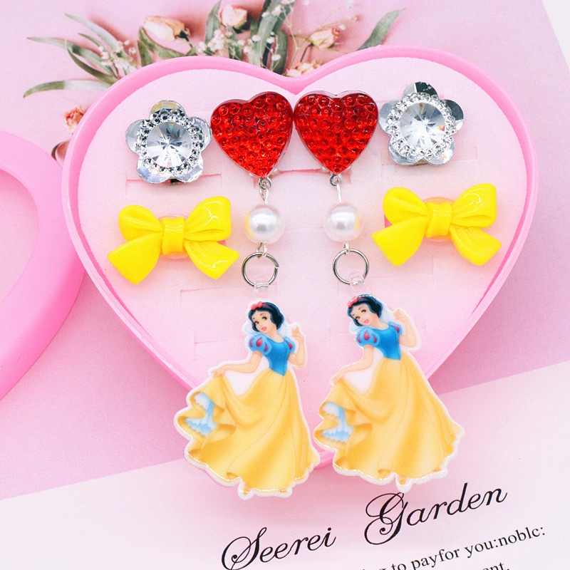 [Frozen] 6-Pcs Girl Ear Clip, No Ear Hole Kids Princess Earrings + Ring Set