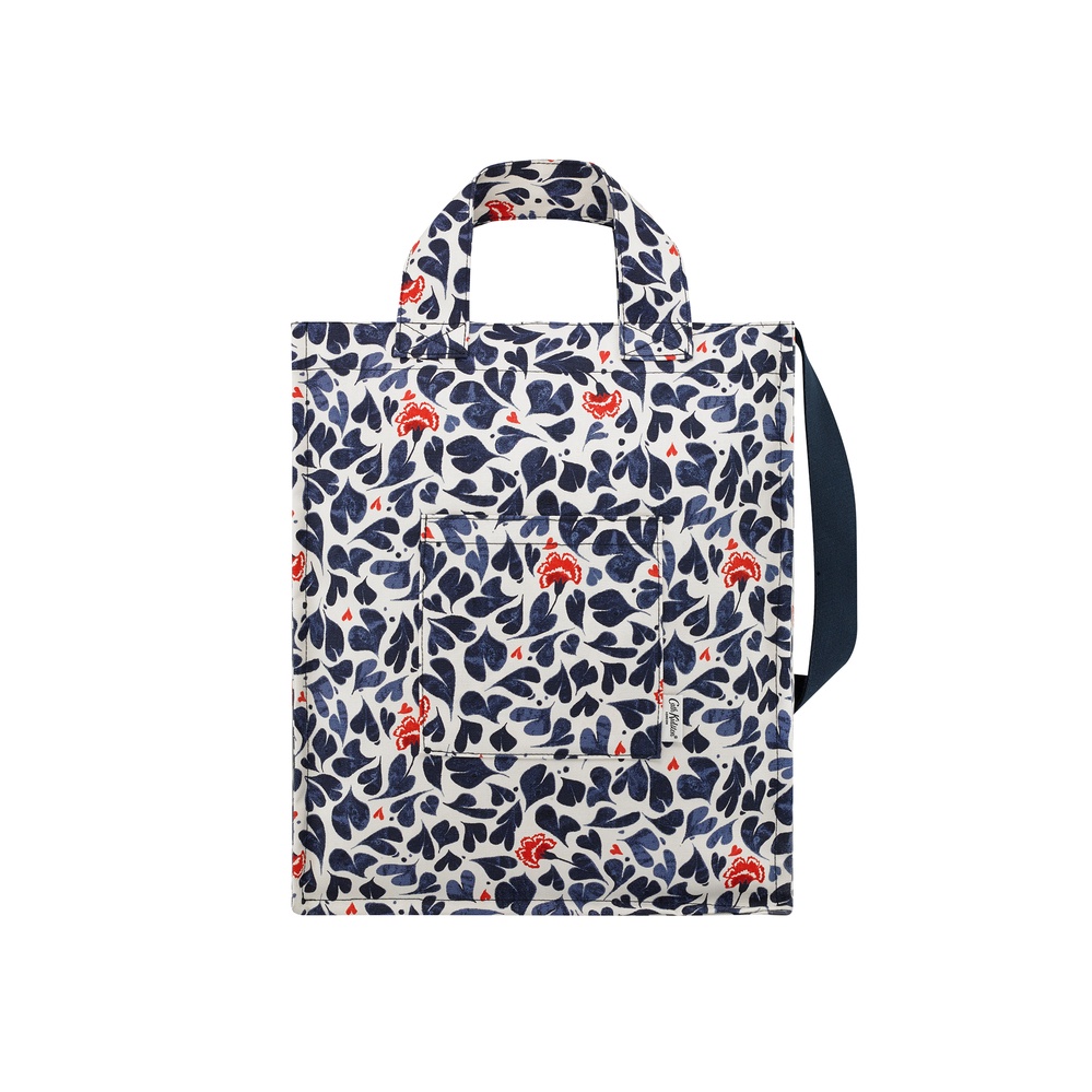 Cath Kidston-Túi đeo vai/Organic Cotton Tall Tote-Marble Hearts - Cream/Navy -1041194
