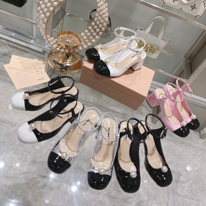 Sandal cao gót 7cm bít mũi mẫu mới siêu xinh thương hiệu MiuMiu cao cấp da thật