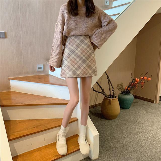 Chân Váy Dạ Women New Korean Retro High Waist Plaid Tweed Skirt | BigBuy360 - bigbuy360.vn
