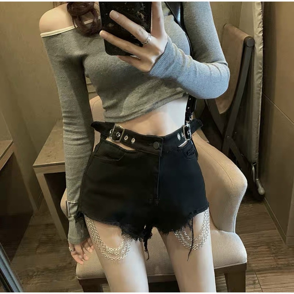 Quần short tua rua phối dây xích siêu hot alohashop91