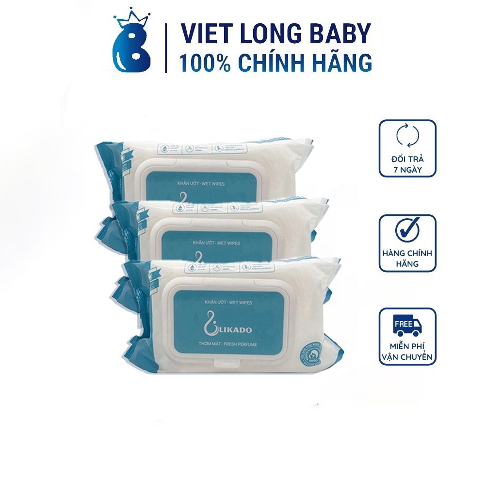Khăn ướt Likado Việt Nam mềm mịn, không mùi, khăn giấy ướt an toàn cho bé - 100 miếng/hộp