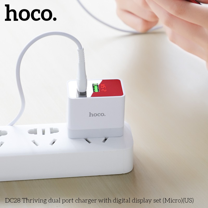 Bộ sạc nhanh Hoco DC28 màn hình led 2 cổng USB cáp Micro Usb 1m -Dành cho thiết bị Android