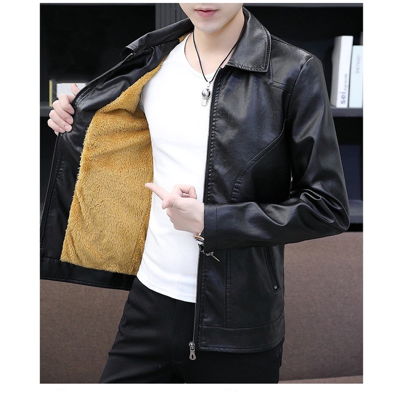 Áo Khoác da nam lót lông chuẩn phong cách Hàn quốc - Da04L (đen)