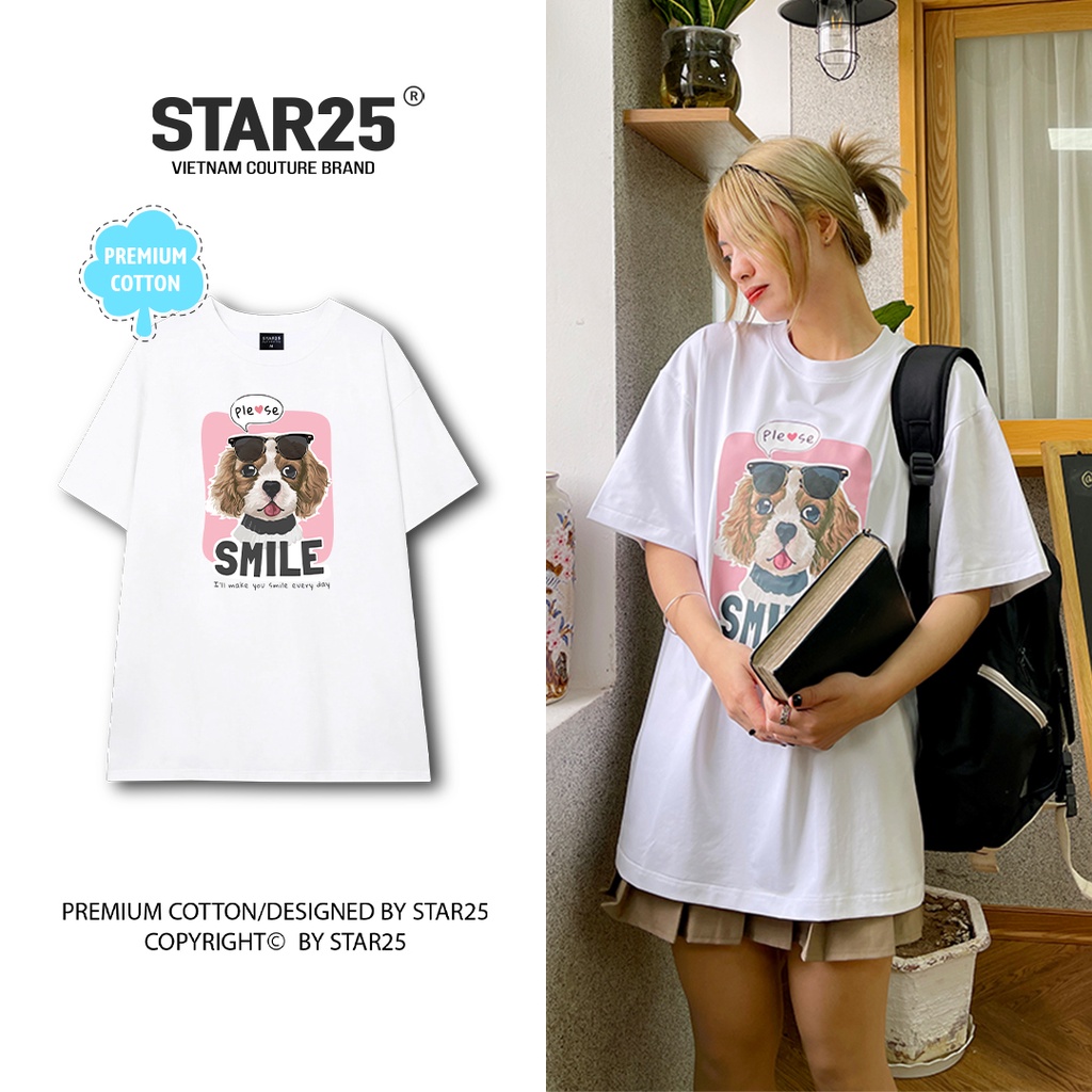 Áo thun nữ Star25 áo phông cổ tròn tay lỡ form rộng chất liệu thun cotton co dãn mát mịn cao cấp