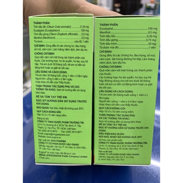 Eugica giảm ho Thảo dược - hộp 100v - vỉ 10 viên - ho dầu