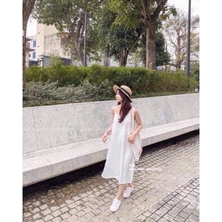 Váy 2 dây chất đũi lụa trơn basic, đầm dáng suông ulzzang HD01