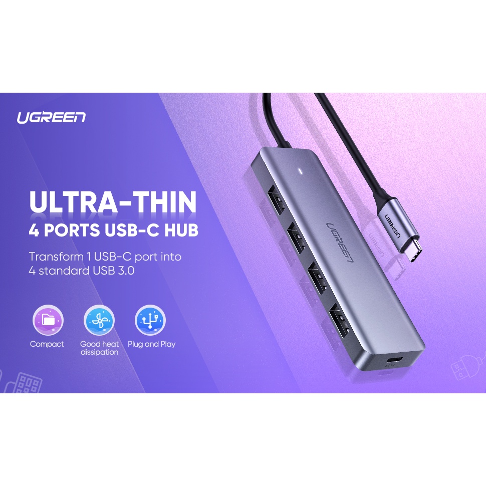 Bộ chia Hub USB Type C to 4 Port USB 3.0 Ugreen 70336 Chính Hãng CM164 (trợ nguồn MicroUSB)