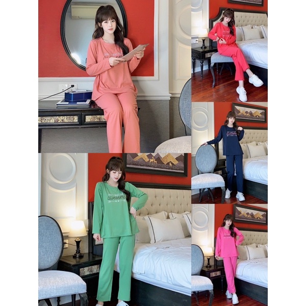 Bộ đồ bầu và sau sinh dài tay thu đông chất cotton mặc nhà hàng thiết kế đẹp giá rẻ