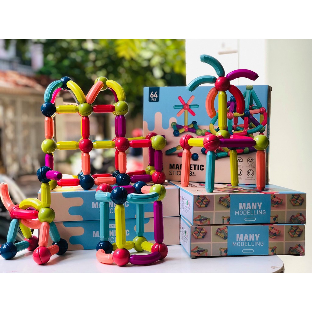 Đồ chơi Que từ tính tròn lắp ráp xếp hình khối nam châm MAGNETIC STICKS 25, 36, 42 chi tiết