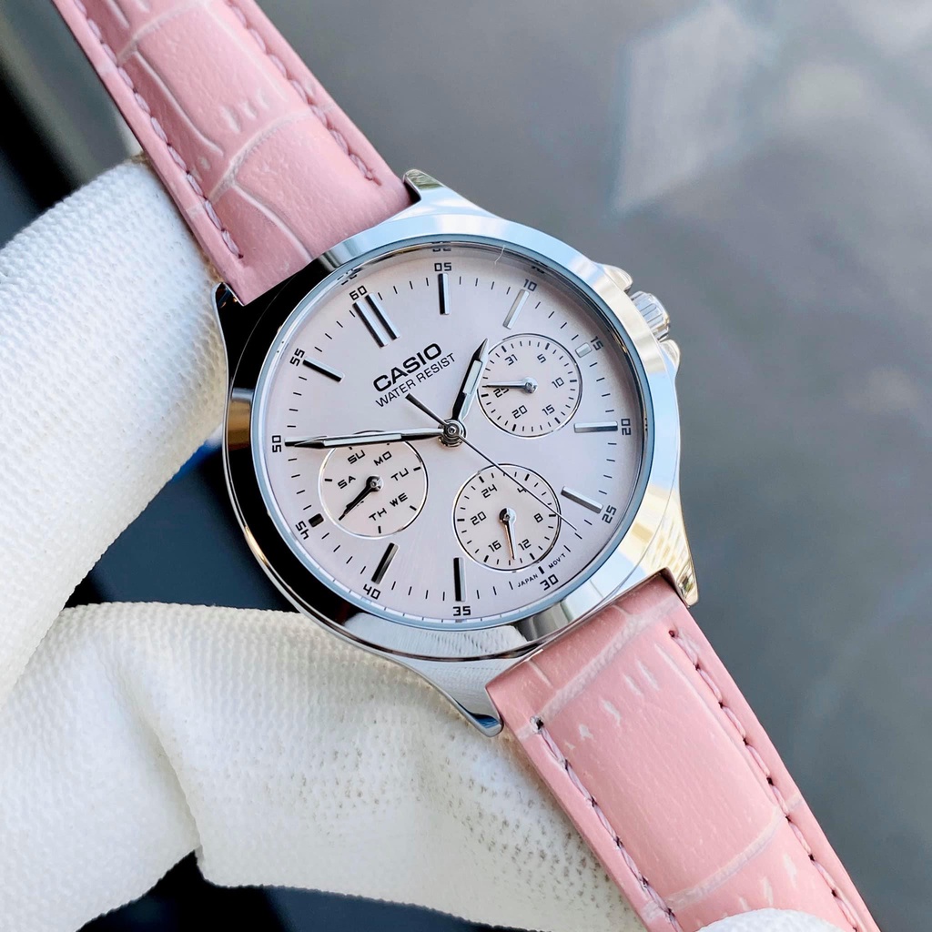Đồng hồ nữ dây da mặt hồng Casio LTP V300L-4AUDF Bảo hành 1 năm Hyma watch