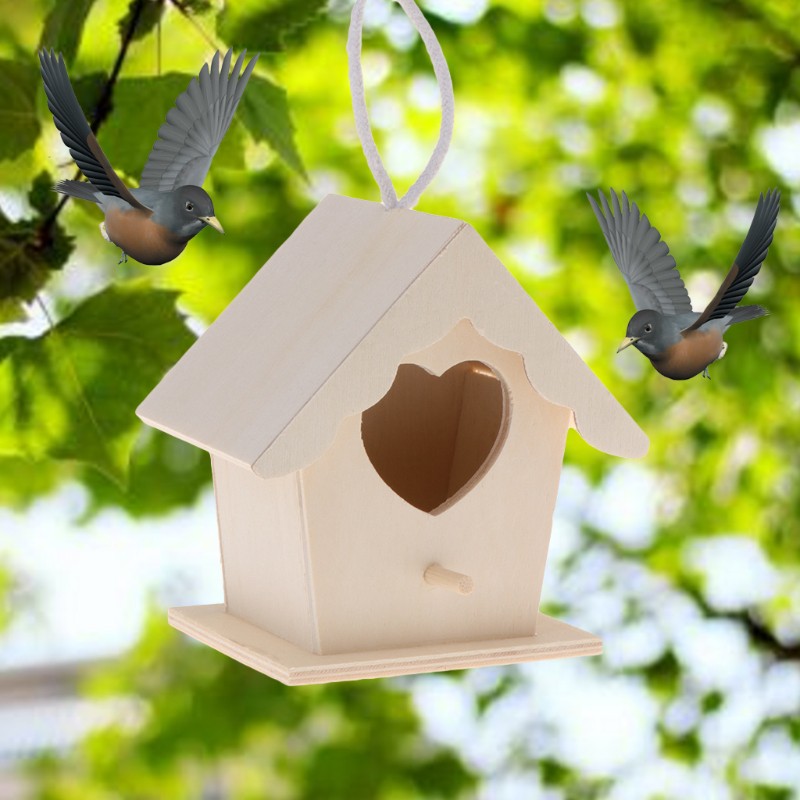 Tổ chim bằng gỗ tự nhiên hình trái tim thiết kế gắn tường
