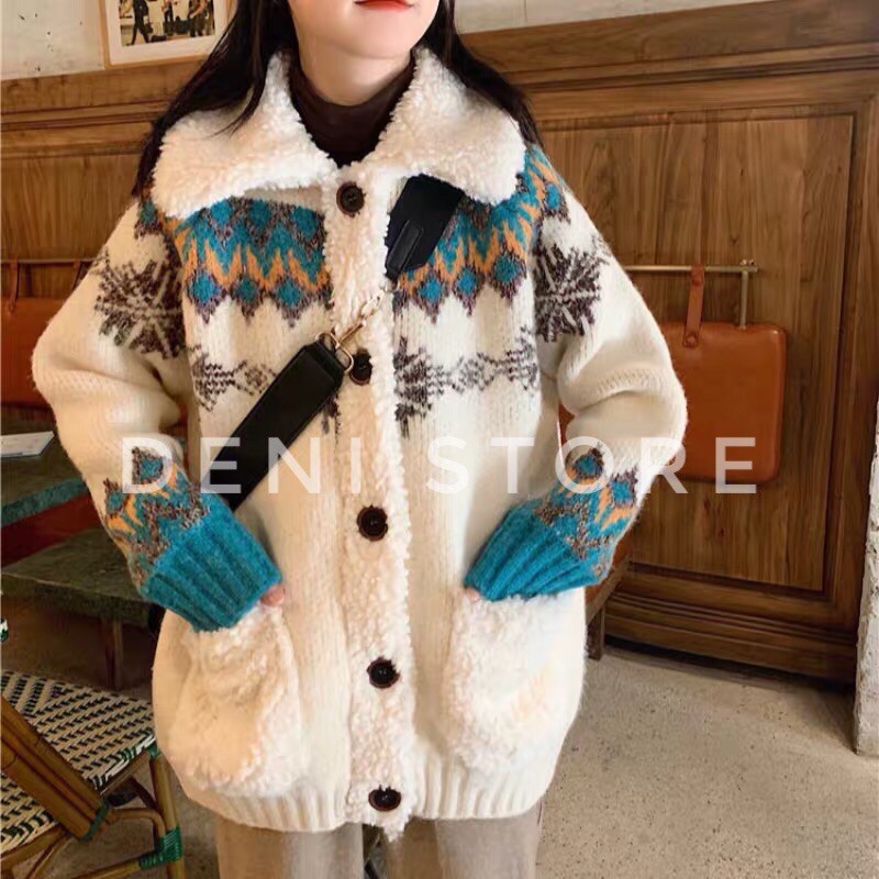Áo khoác lông cừu Thổ cẩm Vintage✨✨✨ 3 màu: Đỏ, Trắng, Xanh
