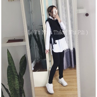 Áo phối thắt nơ eo
