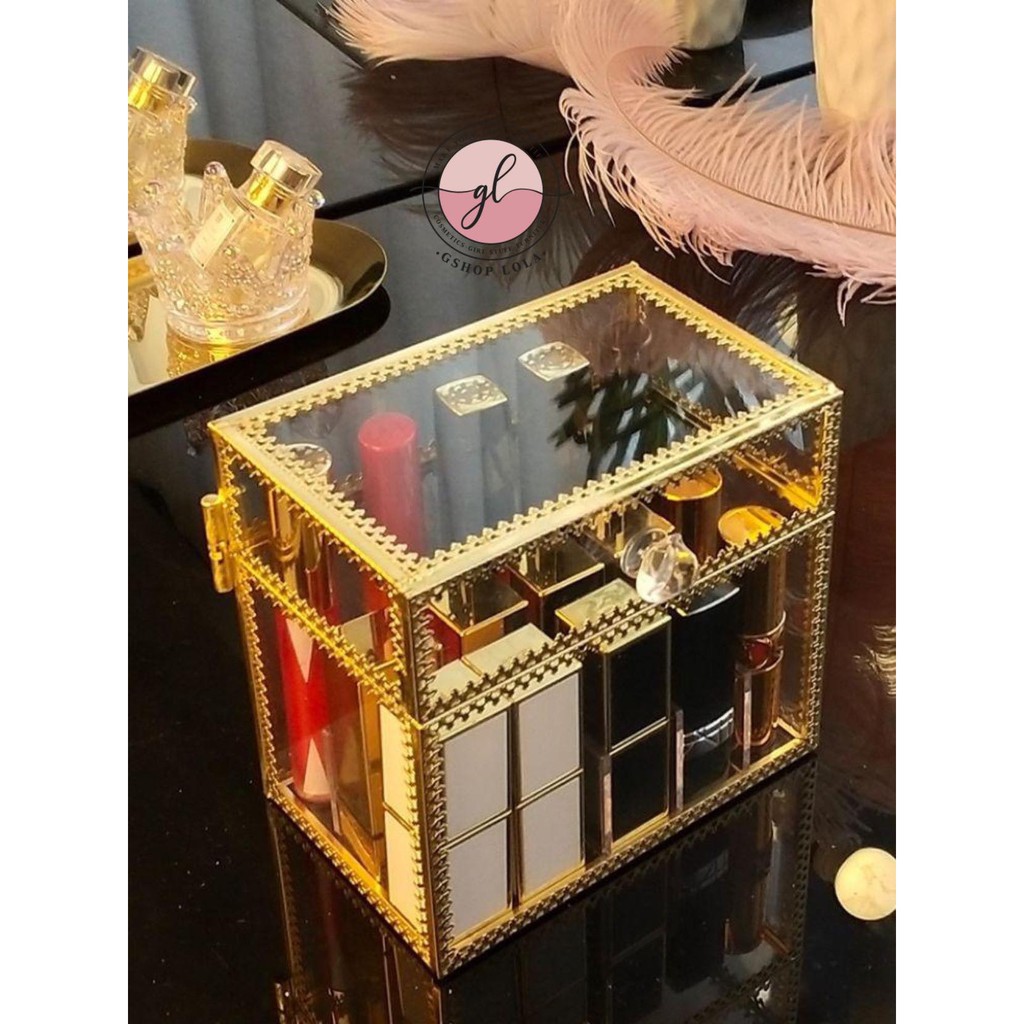 Hộp son 15, 24, 40 ô thủy tinh viền golden sang chảnh