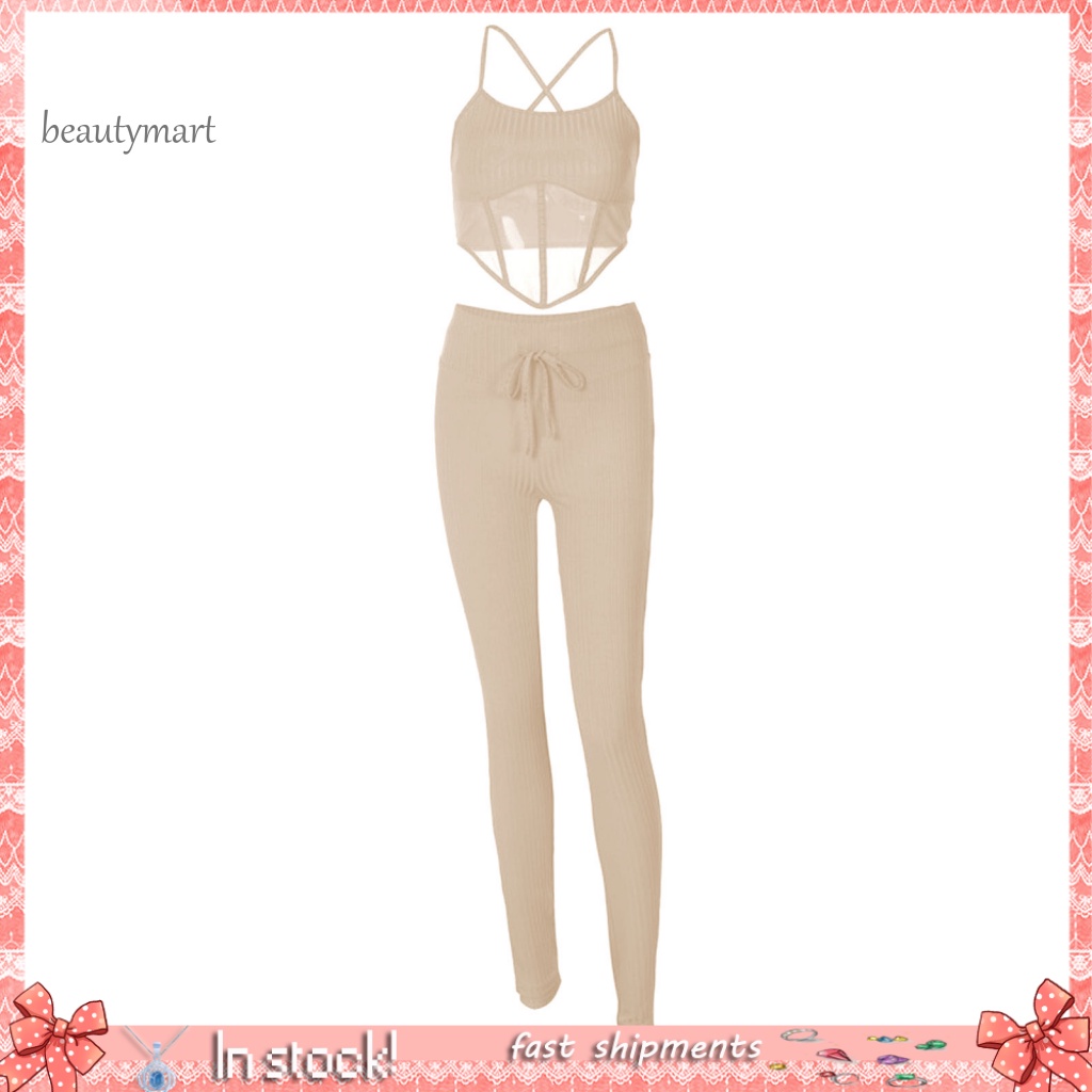 Bộ Áo Tank Top Không Tay Phối Quần Dài Vải Mềm Thời Trang Mùa Hè Cho Nữ